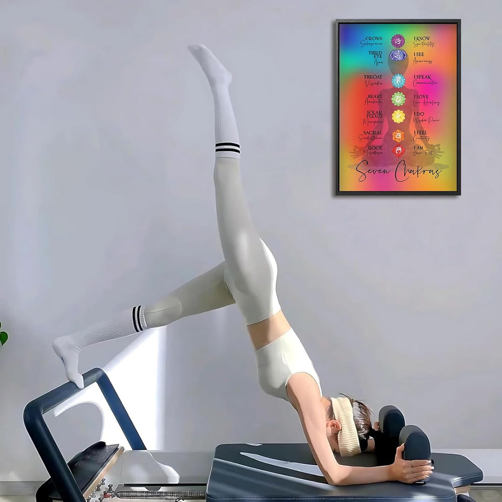 Framed 7 Chakra Chart Yoga Canvas Wall Art Zen Reiki Infographic Energy Healing Wall Decor Picture Spiritual Meditation Poster Print for Yoga Meditation Room Zen Office Home Decoration 12x16in