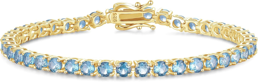 FANCIME 14K Vergoldet Damen Tennisarmband mit Synthetischer Edelstein, Geburtsstein Geschenk Schmuck für Sie Damen Mädchen, Länge 19 cm