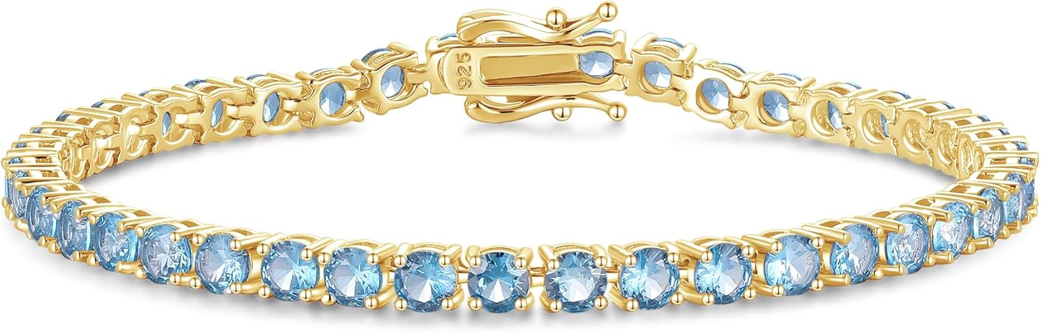 FANCIME 14K Vergoldet Damen Tennisarmband mit Synthetischer Edelstein, Geburtsstein Geschenk Schmuck für Sie Damen Mädchen, Länge 19 cm