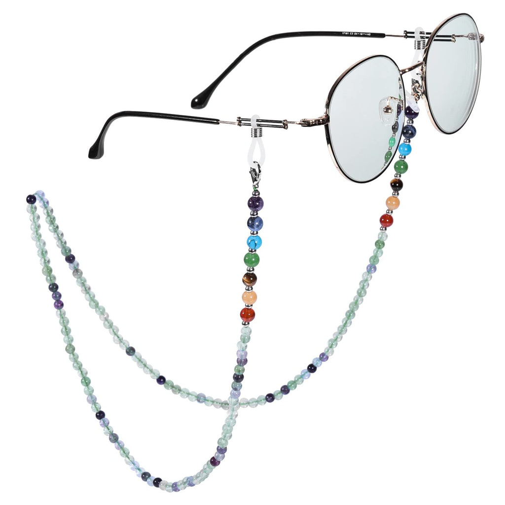 Nupuyai 7 Chakra Stein Perlen Brillenkette Damen Kristall Sonnenbrillenkette Gesichtsmaske Kette Edelstein Brillenband Brillenkordel Brillenhalter für Lesebrillen, Myopiebrille
