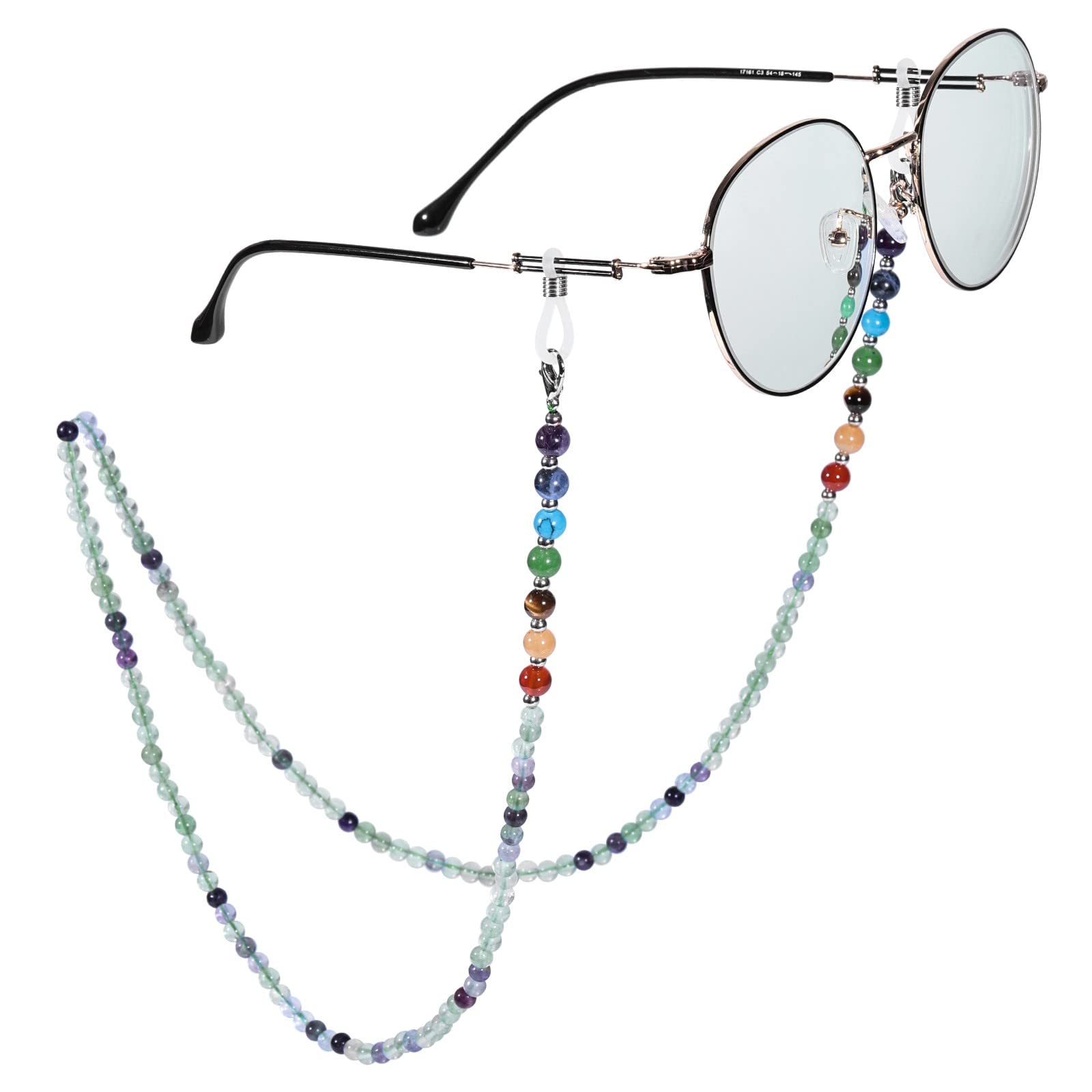 Nupuyai 7 Chakra Stein Perlen Brillenkette Damen Kristall Sonnenbrillenkette Gesichtsmaske Kette Edelstein Brillenband Brillenkordel Brillenhalter für Lesebrillen, Myopiebrille