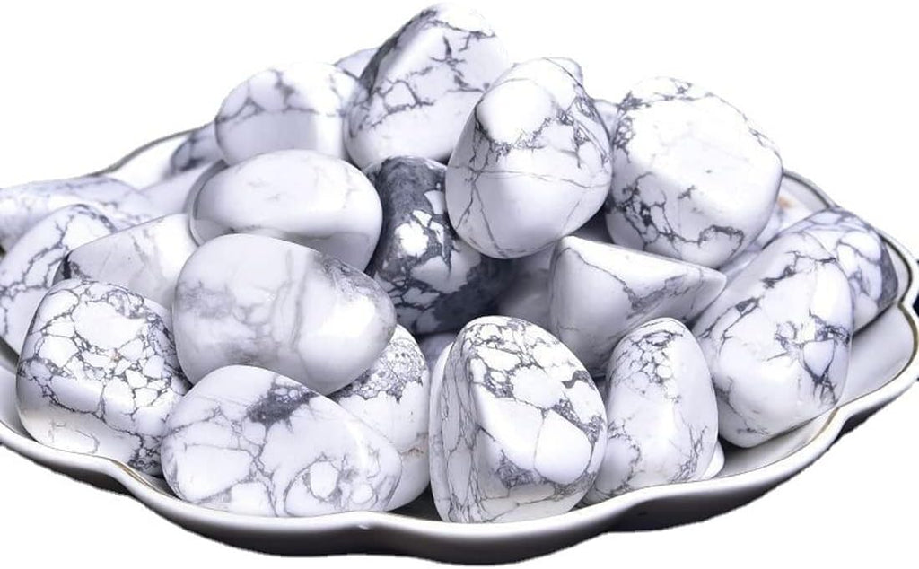 White Howlite Healing Crystal Stones, 1.25-2.0 Inch Reiki Healing Stones, Natural Tumbled Polished Stones for Energy Witchcraft Therapy Meditation