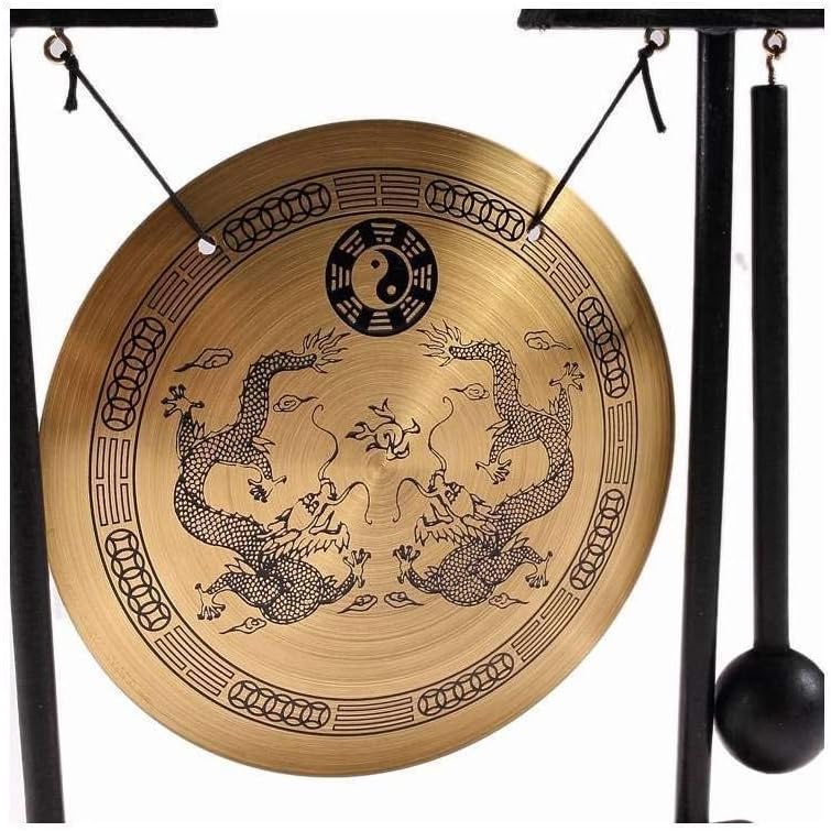 lachineuse - Gong mit Schlägel – Chinesischer Drachen-Gong – Zen-Dekoration aus Holz und Kupfer – Feng Shui Deko für Zuhause, Büro, Wohnzimmer – Geschenkidee China Asien – Asiatische Tradition