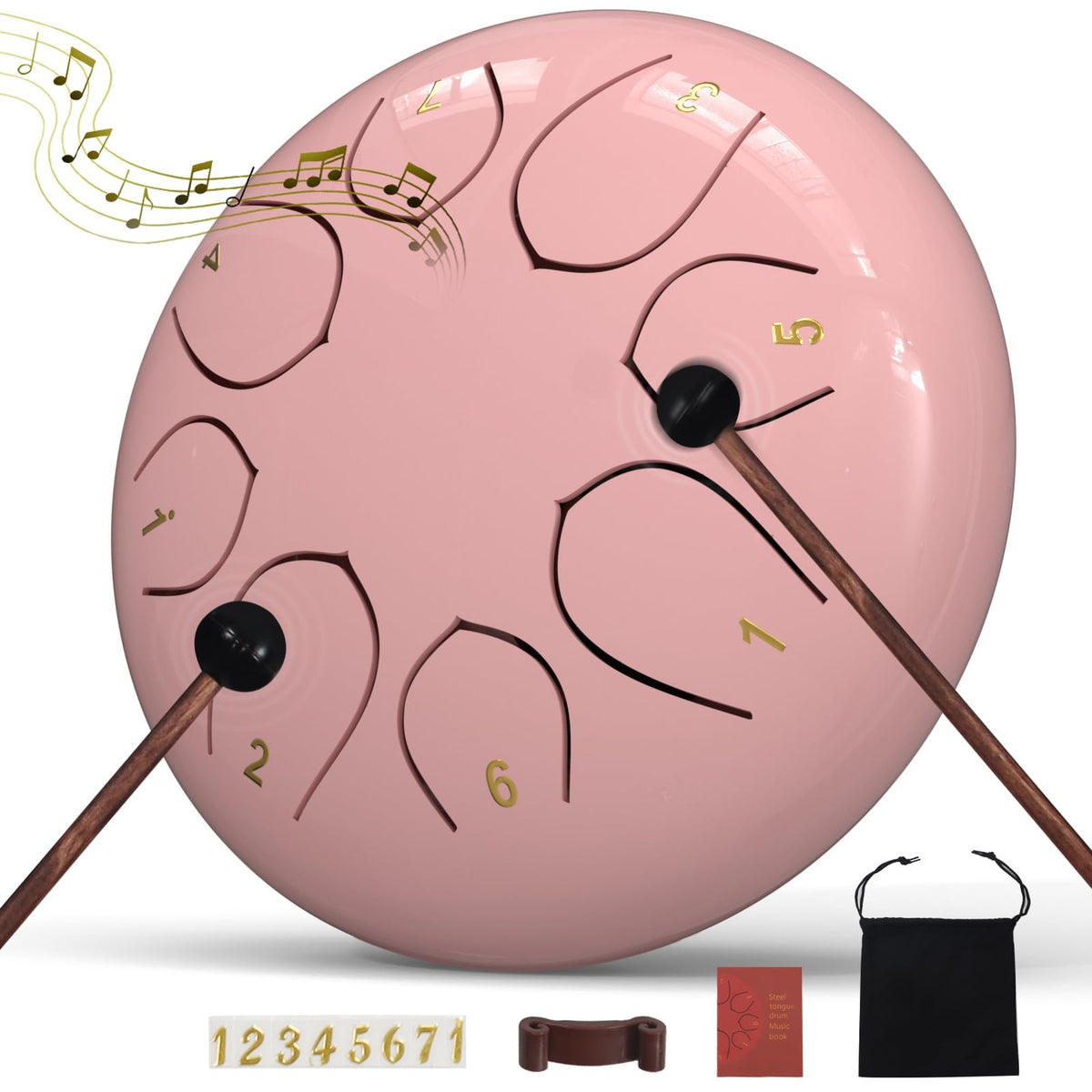 Rain Drum for Outside Garden, 6 Inches 8 Notes Steel Tongue Chakra Drums, Waterproof Meditation Rain Chime, Musical Instruments for Adult Gift with Bag, Music Book, Drum Mallets (Green)