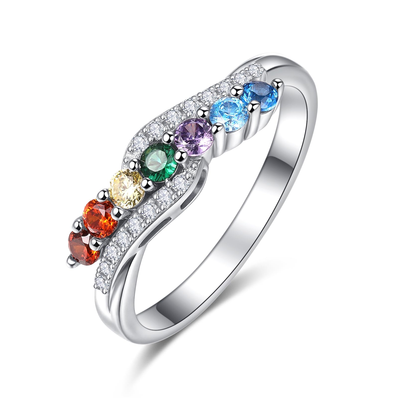 KINGWHYTE Chakra Ring für Frauen 925 Sterling Silber Verstellbare Ringe Heilender Schmuck Chakra-Geschenke für Mama Tochter Yoga-Liebhaber