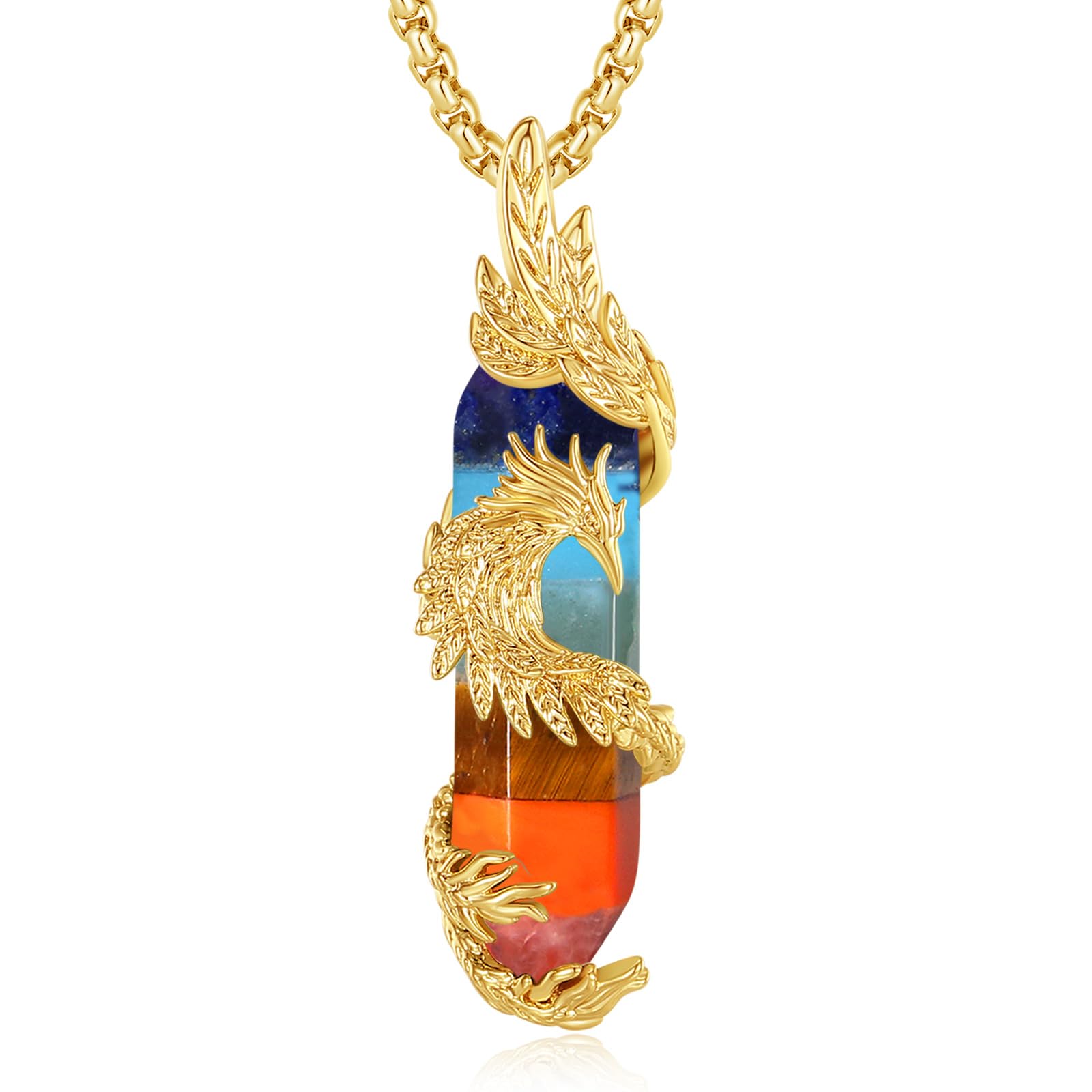 INFUSEU Kristall Phönix Kette, Vogelhänger Spirituelle Tiere Halskette Schmuck Kristall Rising Phoenix Lapislazuli Geschenke für Frauen Mädchen Damen
