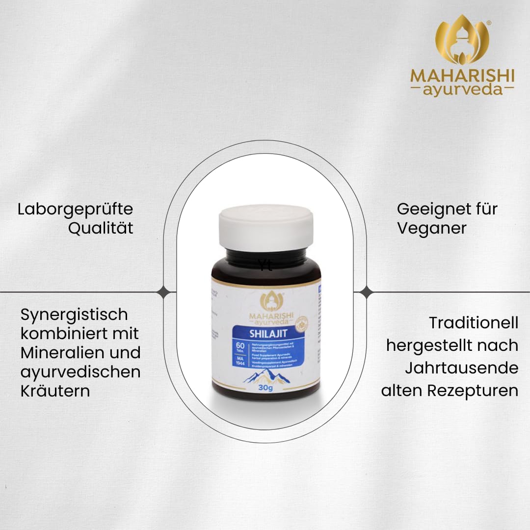 Maharishi Ayurveda Shilajit 995 mg Nahrungsergänzungsmittel mit ayurvedischen Pflanzenteilen & Mineralien 60 Tabs 1er Pack