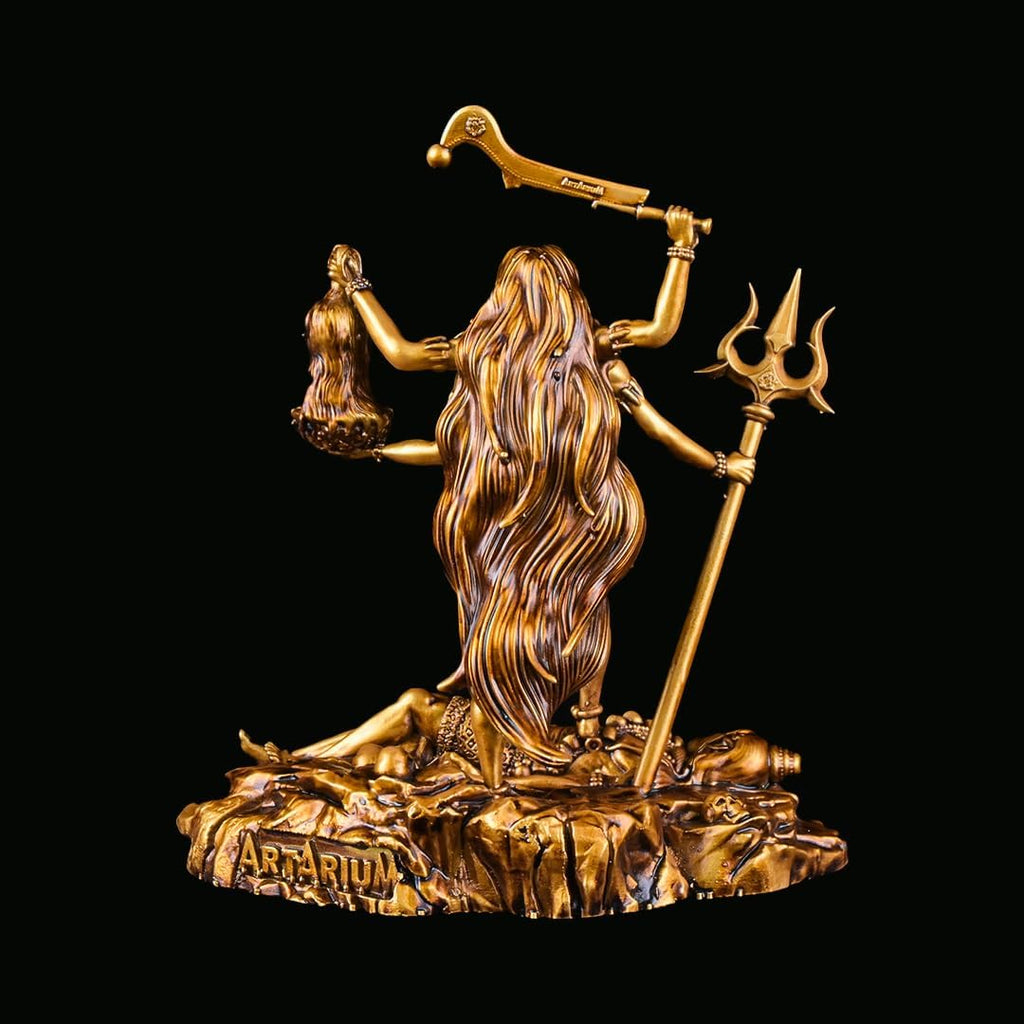 Artarium Kali MATA Statue 4 Inch Antique Gold Finish, Kali Maa Idol, Hindu Goddess Murti for Car Dashboard, Home Temple, Pooja Mandir, Office Desk, Meditation Altar & Spiritual Gift