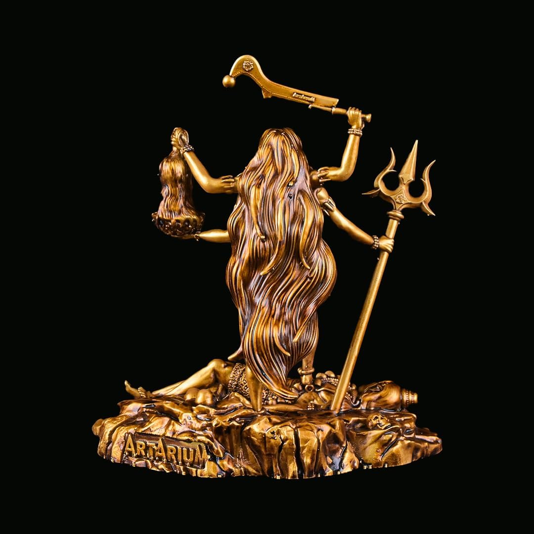 Artarium Kali MATA Statue 4 Inch Antique Gold Finish, Kali Maa Idol, Hindu Goddess Murti for Car Dashboard, Home Temple, Pooja Mandir, Office Desk, Meditation Altar & Spiritual Gift