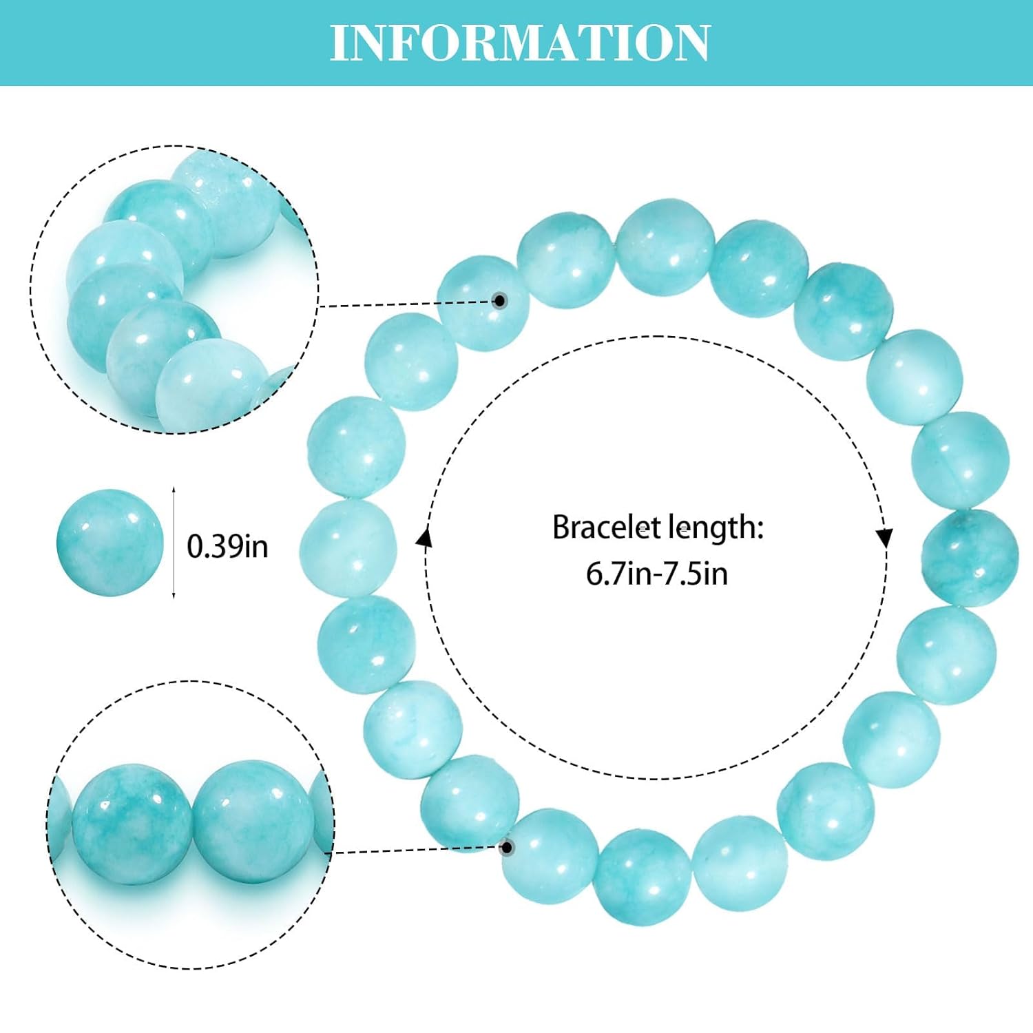 10 mm Aquamarine Bracelet Genuine Natural Stone Bracelet for Men and Women, Adjustable Blue Natural Gemstone Healing Stones Bead Bracelet Chakra Yoga Bracelet Brings Happiness, Wealth and Prosperity