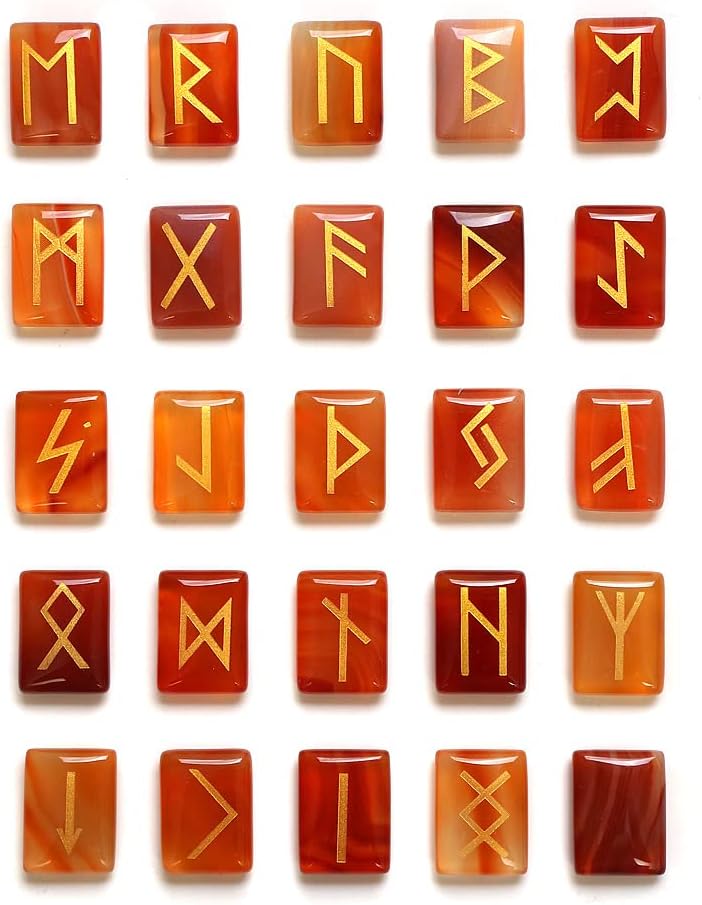 WANGCL 25pcs Red Jasper Rune Stones Tumbled Gemstone Carved Rune Words for Fortune Telling Crystal Healing Reiki