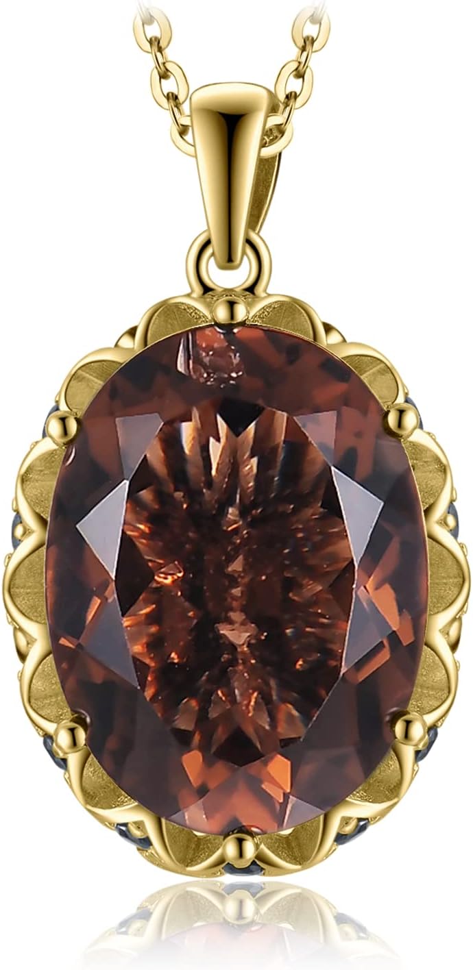 JewelryPalace Oval 8ct Echt Rauchquarz Ketten Anhänger 45CM, Schmuck Set, Halskette Damen Silber 925 Collier Damen mit Groß Edelstein Mädchen, Halsketten Damen Braun mit Stein für Frauen Rosegold Gold
