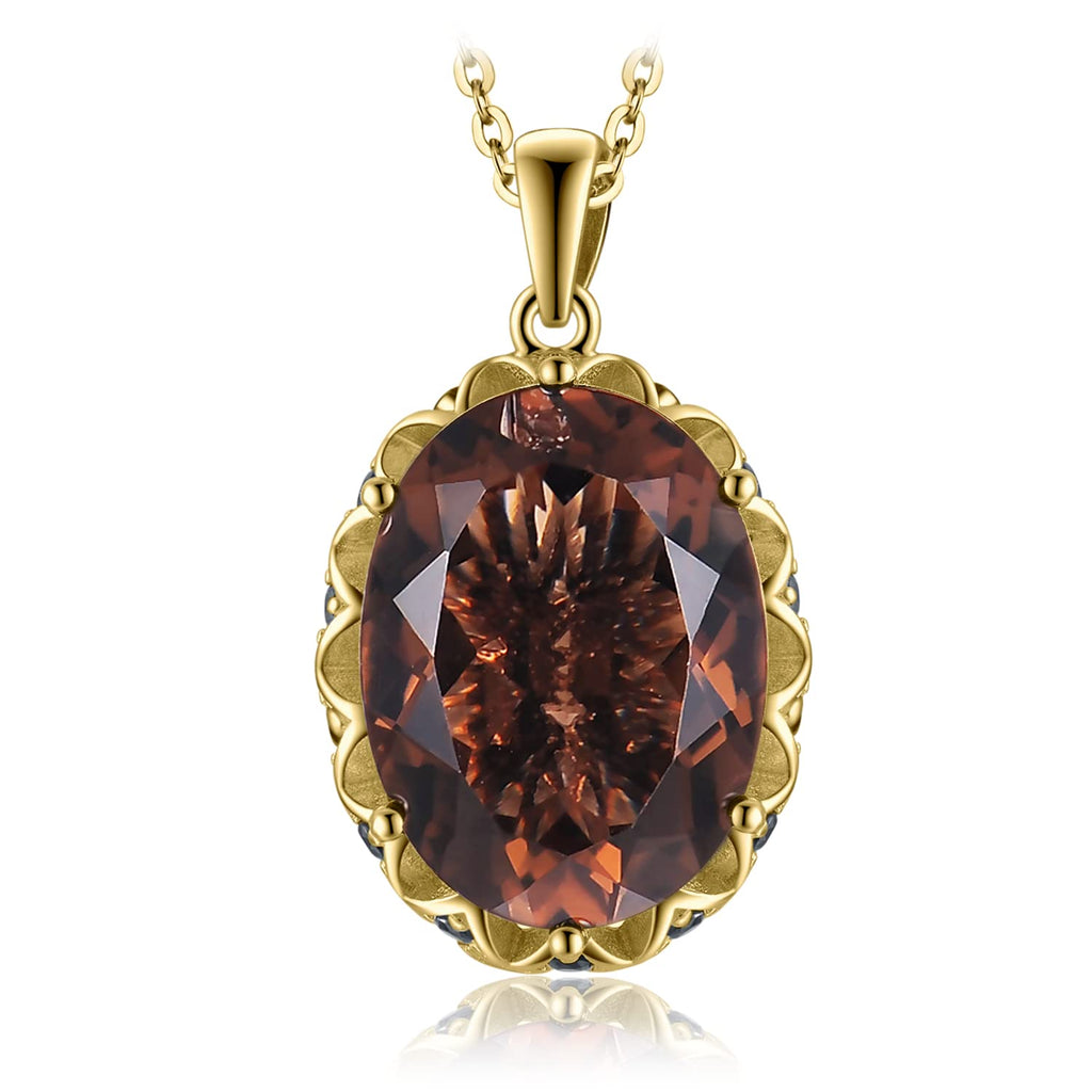 JewelryPalace Oval 8ct Echt Rauchquarz Ketten Anhänger 45CM, Schmuck Set, Halskette Damen Silber 925 Collier Damen mit Groß Edelstein Mädchen, Halsketten Damen Braun mit Stein für Frauen Rosegold Gold
