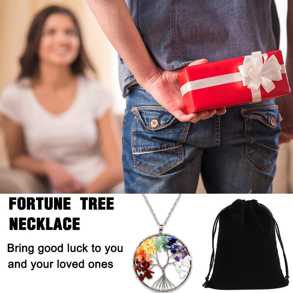 Baum des Lebens Anhänger Halskette, Edelstein Chakra-Anhänger, Kupfer Chakra Edelstein Halskette, Lebensbaum Halskette, 7 Stein Chakra Reiki Energietherapie Heilung Fashion Schmuck, für Damen Herren