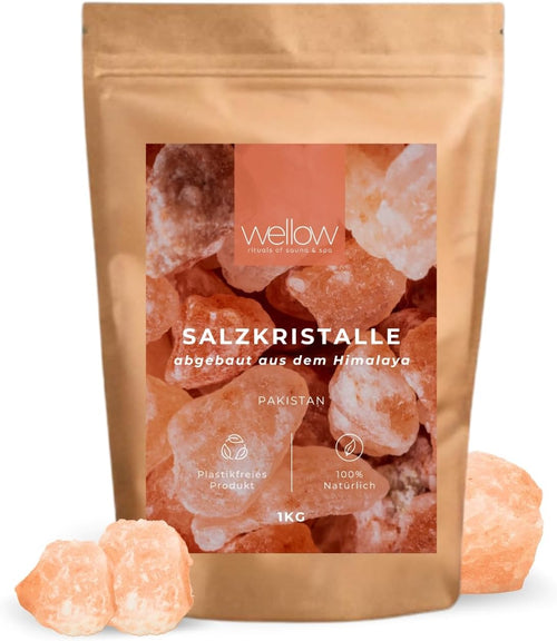 1 kg Himalaya Salzkristalle 2-5cm Brocken – Naturbelassene Salzkristalle aus Himalaya - Pakistan, Saunasalz für Sauna & Solebad, Hochwertiges Ursalz für Wellness & Detox