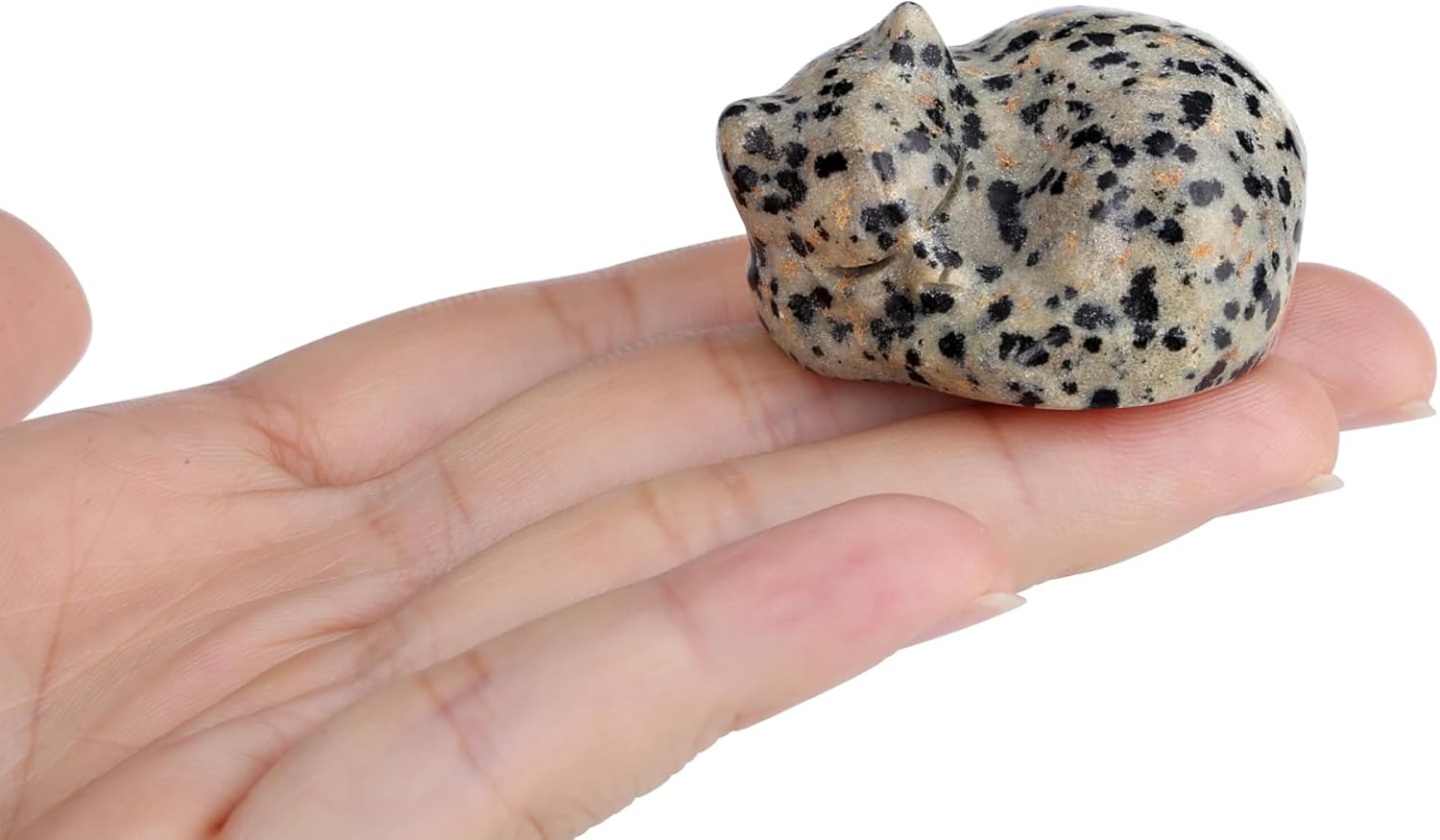 QINJIEJIE Dalmatian Jasper Cat Crystals Figurine Sleeping Cat Figure Statue Gemstones Sculpture Lucky Kitten Cute Decoration Men Women