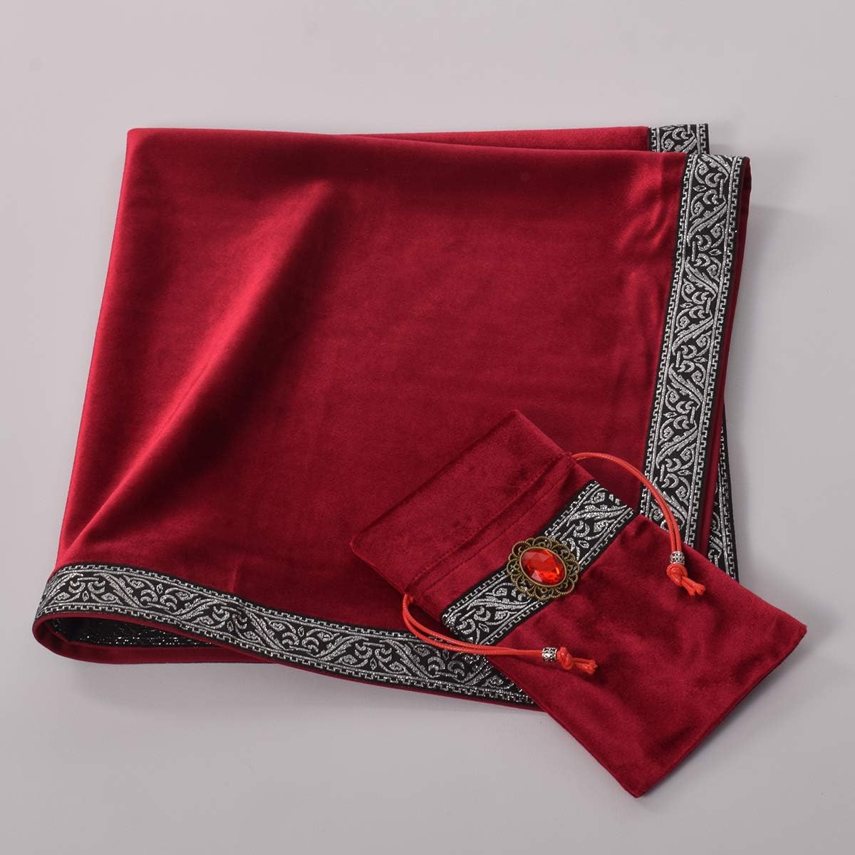 BLESSUME Witch Altar Tarot Table Cloth and Pouch Square Divination Tarot Cloth (Red)