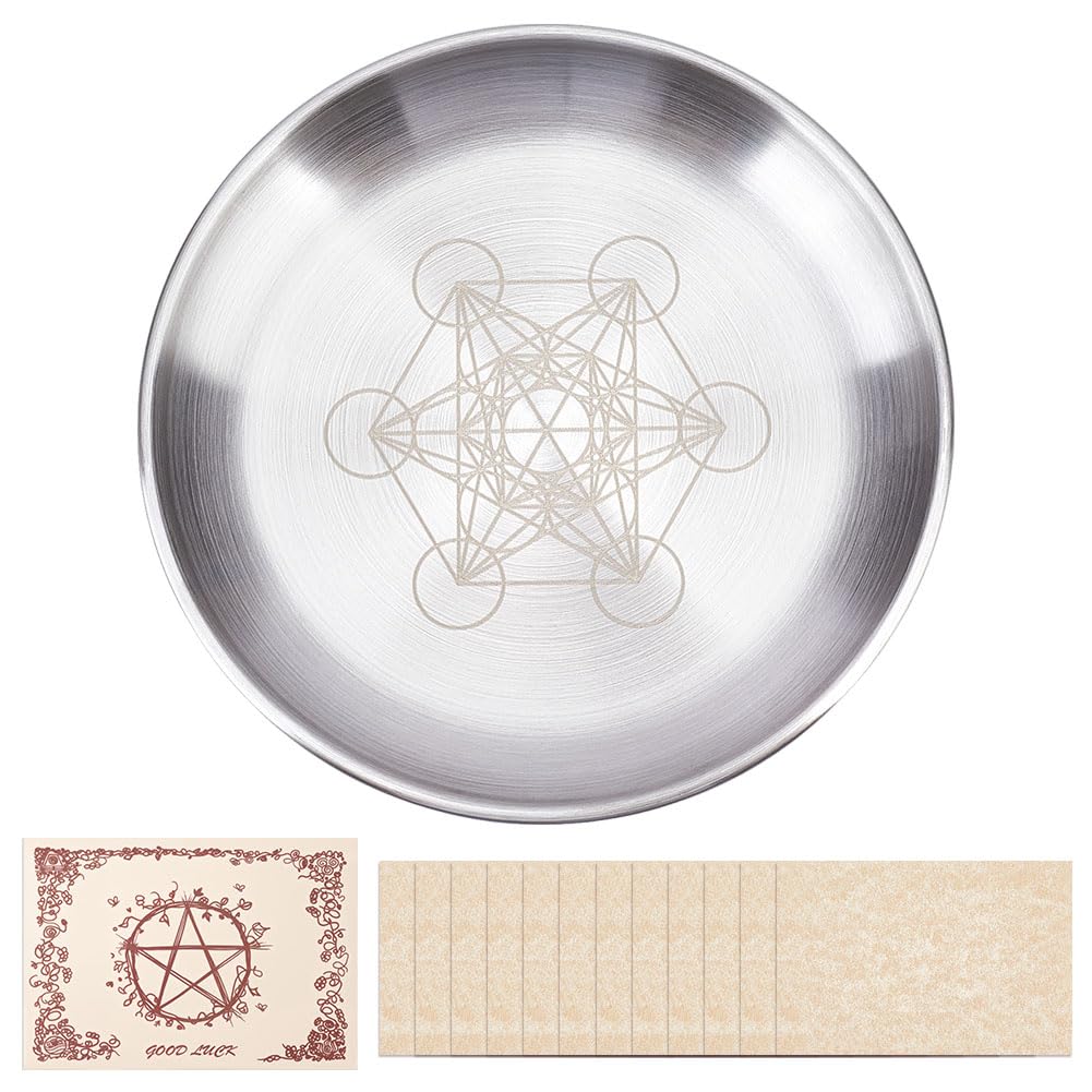 Altar Ritualteller Schüssel Edelstahl Flache Schale Rund Metall Mond Schmucktablett Astrologie Tarot Opferteller Ringhalter