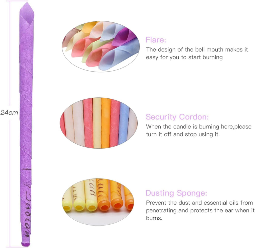 Natürliche Ohrkerzen,32 Stück (8 Farben), Zylinderduft, hohle Kegelkerzen mit 16 Schutzscheiben