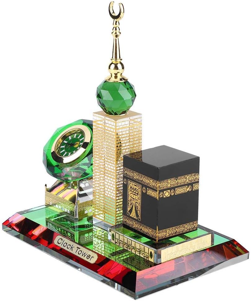 Oumefar Muslim Kaaba Clock, Tower Islamic Model Buddhist Mosque Miniature Model for Car Ornament Home Office Table Decoration Home Kitchen Décor Products Accents Collectible Vehicles Handmade with