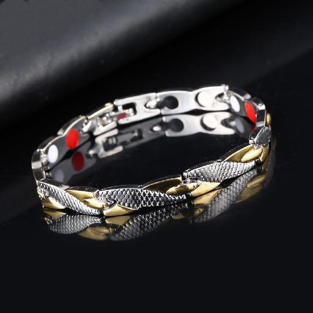JITNGA Edelstahl Schmuck Stahl Titan Magnetarmband Damen Magnetarmband Magnetisches Armreif Für Männer Frauen (Silber+Gold)
