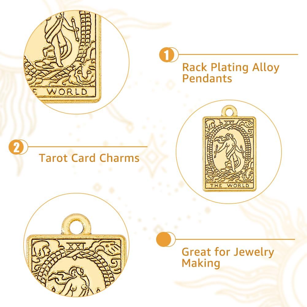 DICOSMETIC Tarot Karten Charme Rechteckige Tarot Anhänger Goldene Silber Legierungsanhänger Astrologie Wahrsagerei Anhänger Glück Amulett Charme Für Die Schmuckherstellung