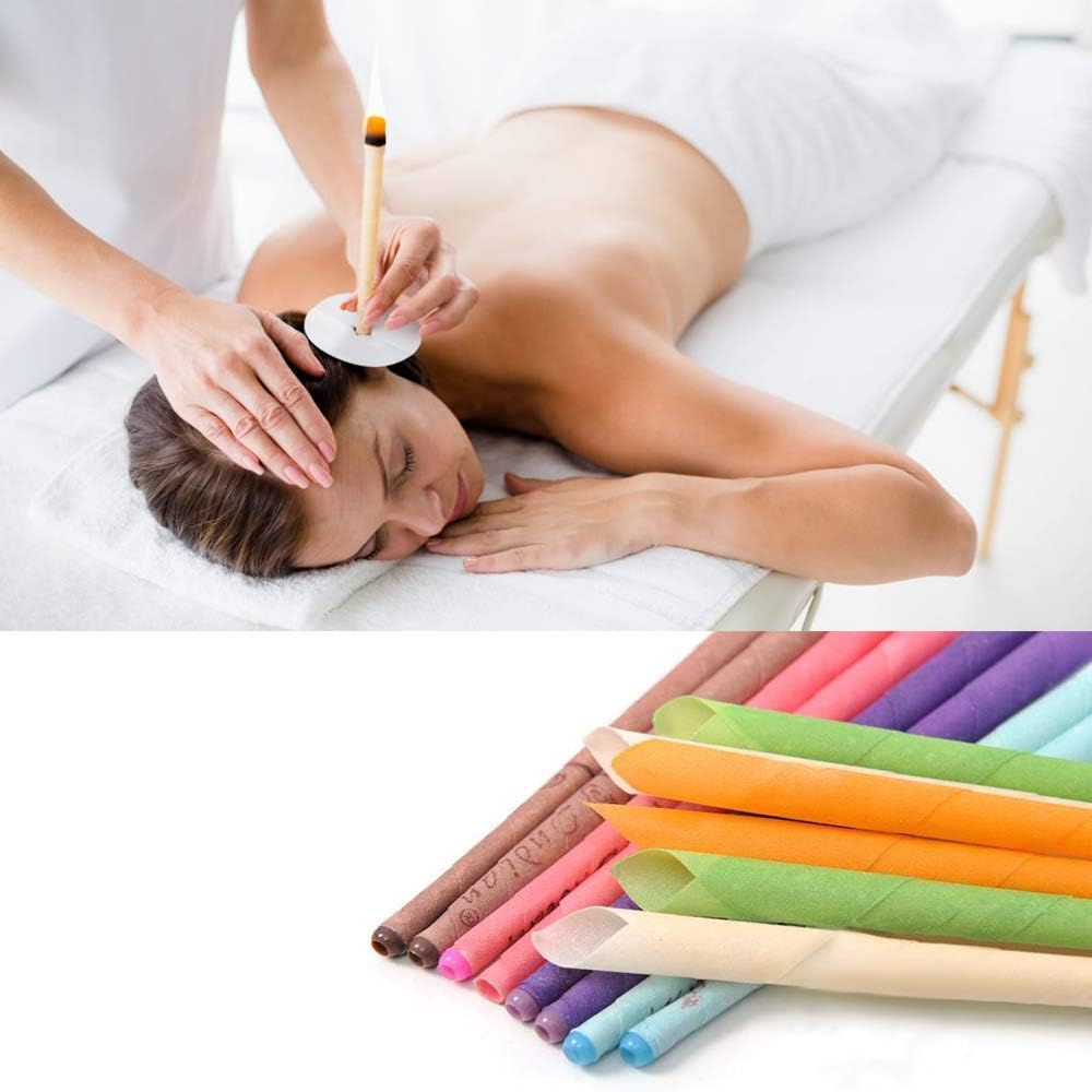 Natürliche Ohrkerzen,32 Stück (8 Farben), Zylinderduft, hohle Kegelkerzen mit 16 Schutzscheiben