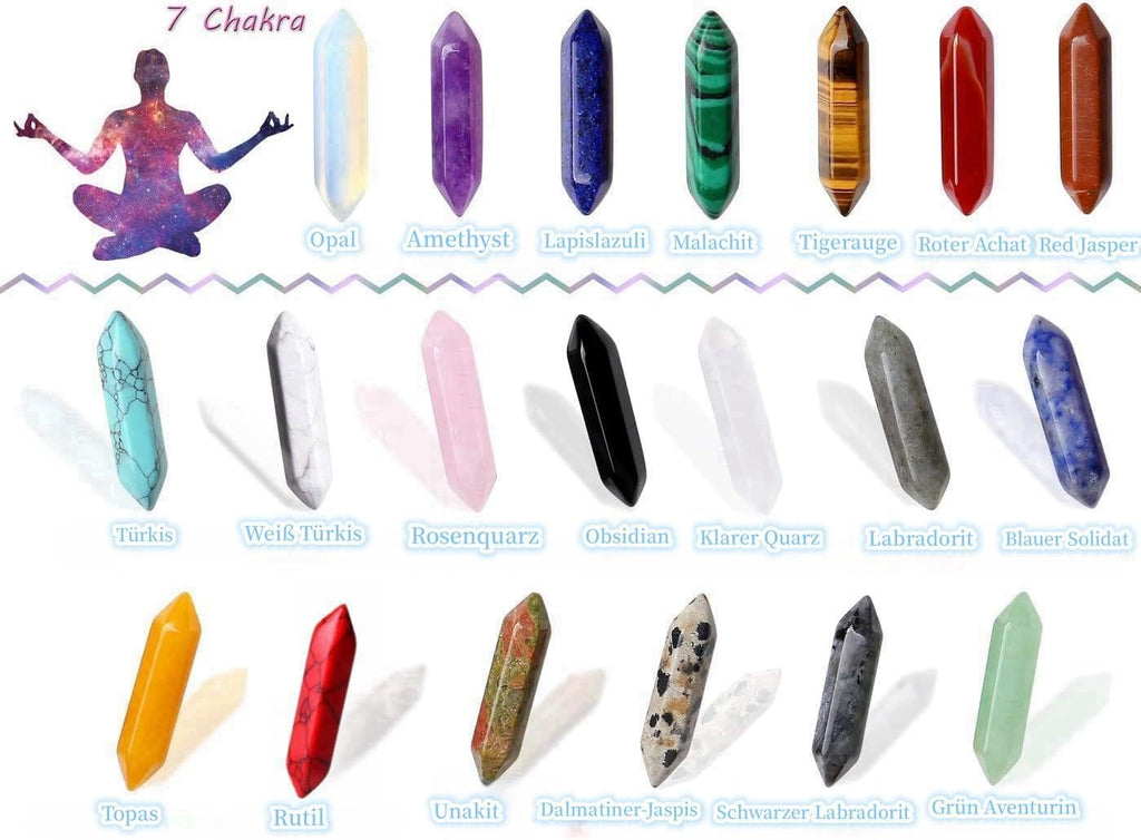 QINJIEJIE 20 Stück Edelsteine Sechseckige Kristalle Heilsteine Set Reiki Stein Amethyst Tigerauge Rosenquarz Heilende Kristall Edelstein Esoterik Geschenke Chakra Steine Spirituelle Deko