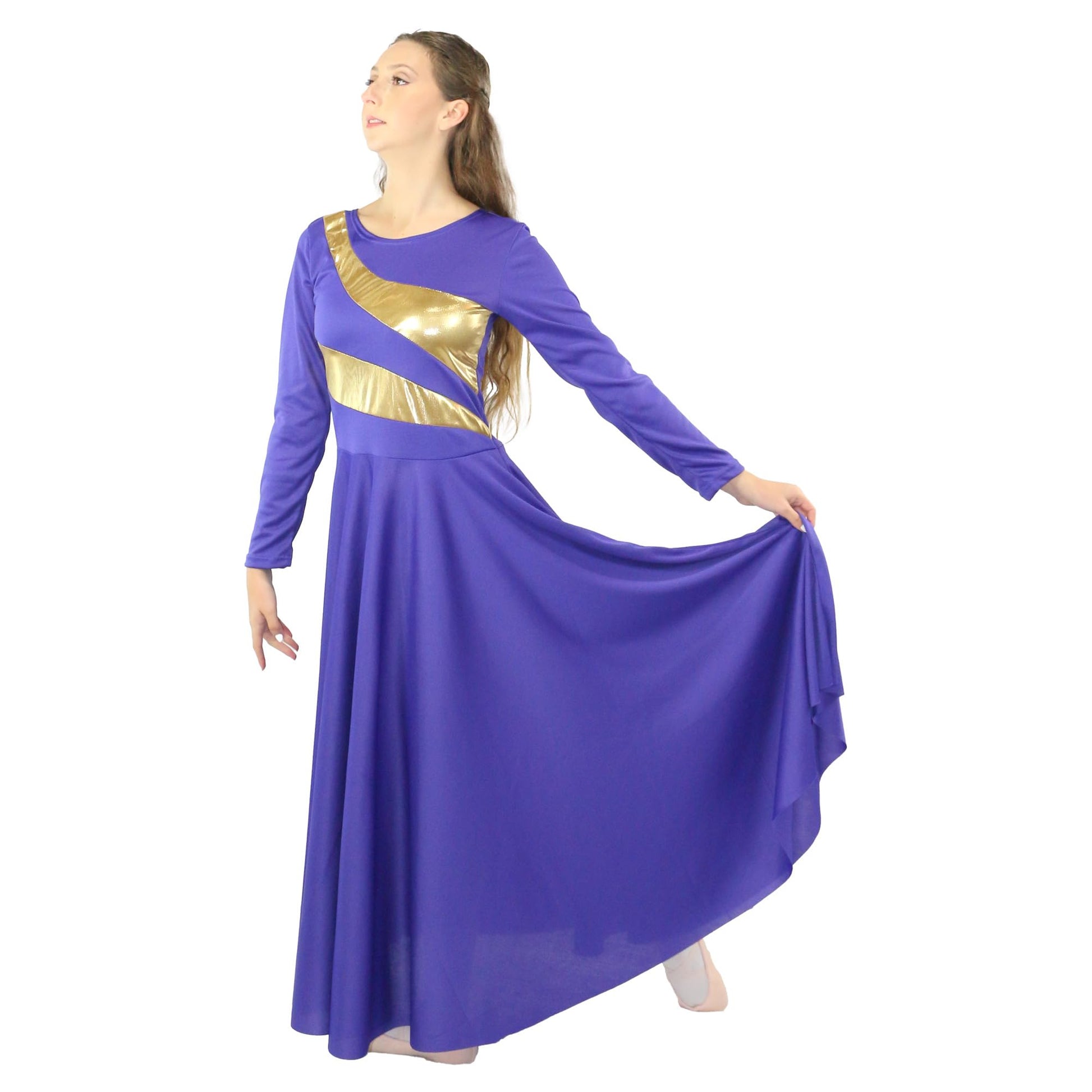 Danzcue Womens Metallic Worship Dance Dress, Metallic Bicolor Full Length Praise Dance Dress
