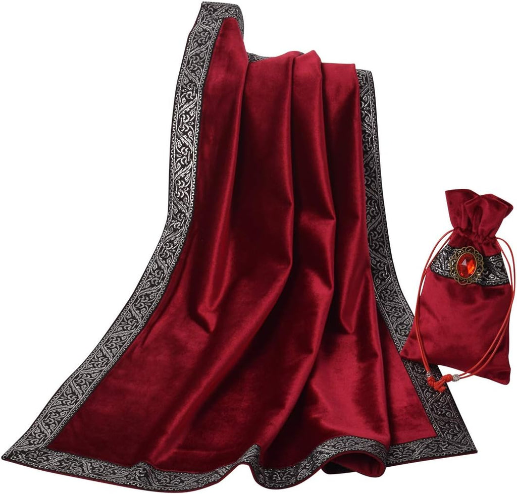 BLESSUME Witch Altar Tarot Table Cloth and Pouch Square Divination Tarot Cloth (Red)
