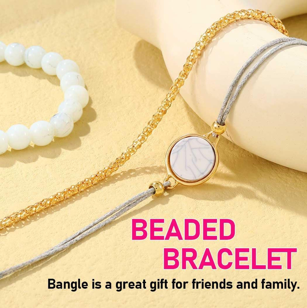 Edary Armband-Set mit Quasten, weißes Marmor-Armband, mit Herz, Perlen-Handkette, verstellbar, für Damen und Mädchen (4 Stück)