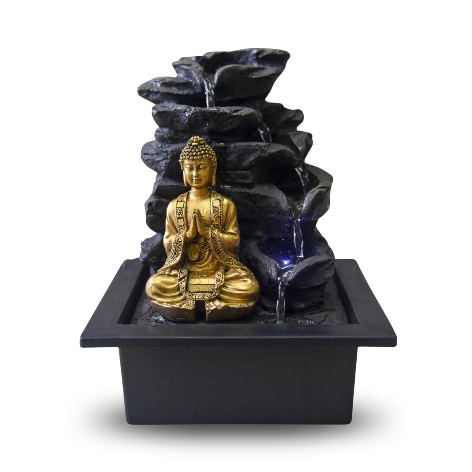 Zen'Light Spirituality Buddha Fountain, Polyresin, Dark Brown, 21 x 21 x 26 cm