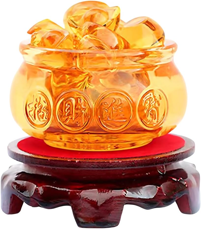 Aisamco handgemachtes Kristallglas Feng Shui Golden Treasure Becken mit Barren/Yuan Bao, viel Glück Reichtum Porsperity Figur für Feng Shui Dekor, Home Office Dekor, chinesisches Stil Geschenk