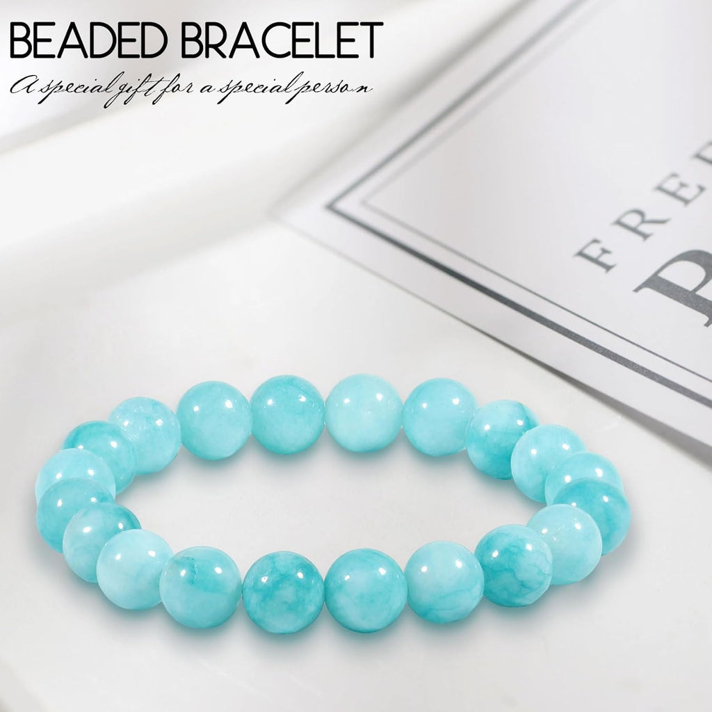 10 mm Aquamarine Bracelet Genuine Natural Stone Bracelet for Men and Women, Adjustable Blue Natural Gemstone Healing Stones Bead Bracelet Chakra Yoga Bracelet Brings Happiness, Wealth and Prosperity