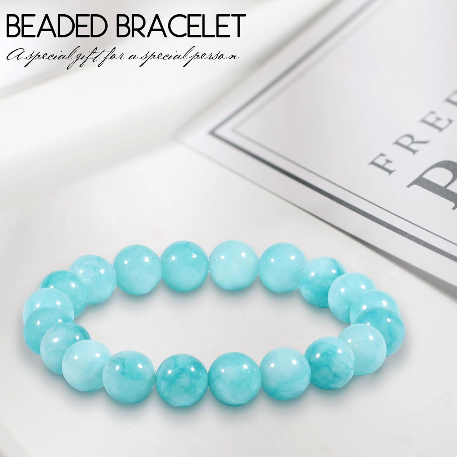 10 mm Aquamarine Bracelet Genuine Natural Stone Bracelet for Men and Women, Adjustable Blue Natural Gemstone Healing Stones Bead Bracelet Chakra Yoga Bracelet Brings Happiness, Wealth and Prosperity