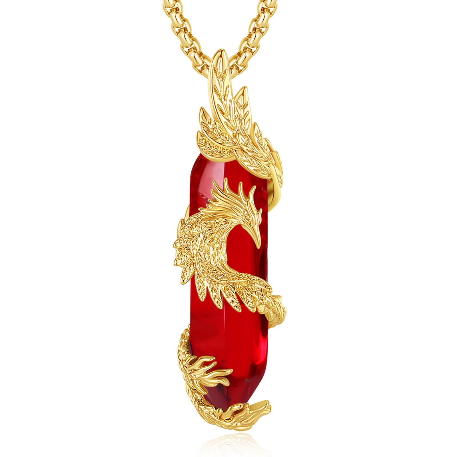 INFUSEU Kristall Phönix Kette, Vogelhänger Spirituelle Tiere Halskette Schmuck Kristall Rising Phoenix Lapislazuli Geschenke für Frauen Mädchen Damen