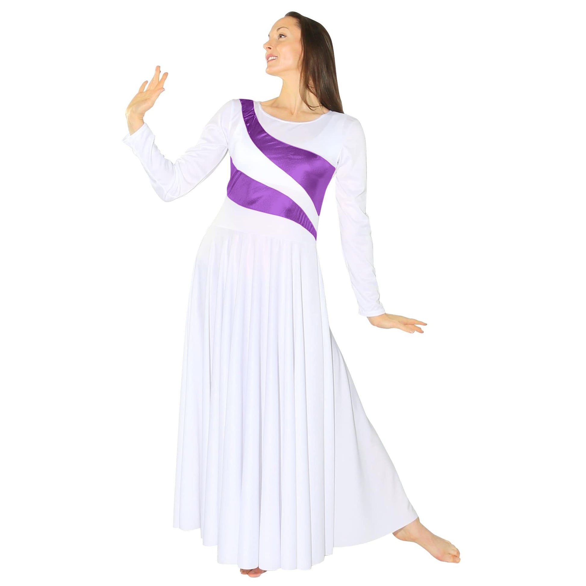 Danzcue Womens Metallic Worship Dance Dress, Metallic Bicolor Full Length Praise Dance Dress