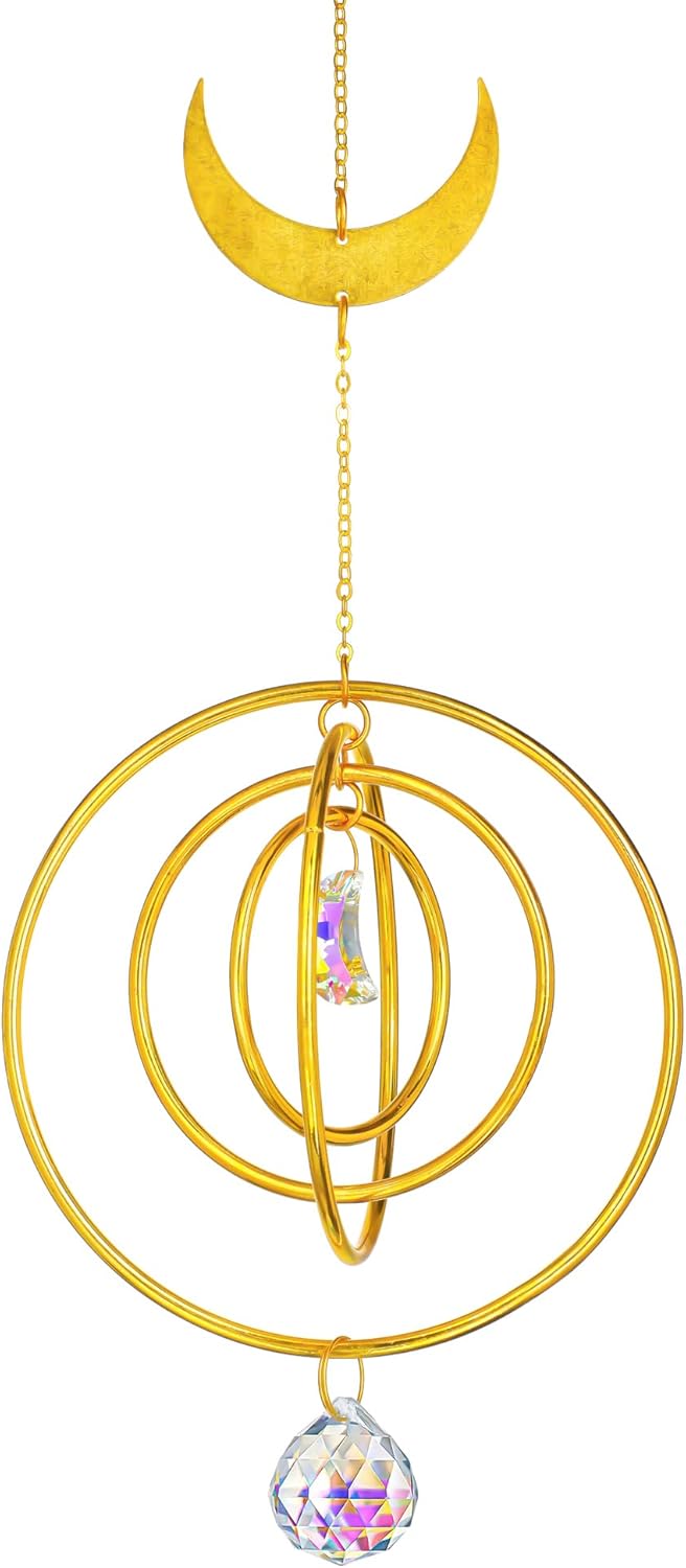 H&D HYALINE & DORA 27,9 cm Sonnenfänger Mond Sonnenfänger Kristall Windspiel zum Aufhängen von Fenstern Kristalle mit Glaskugelprismen für Zuhause, Hochzeit, Garten Dekor