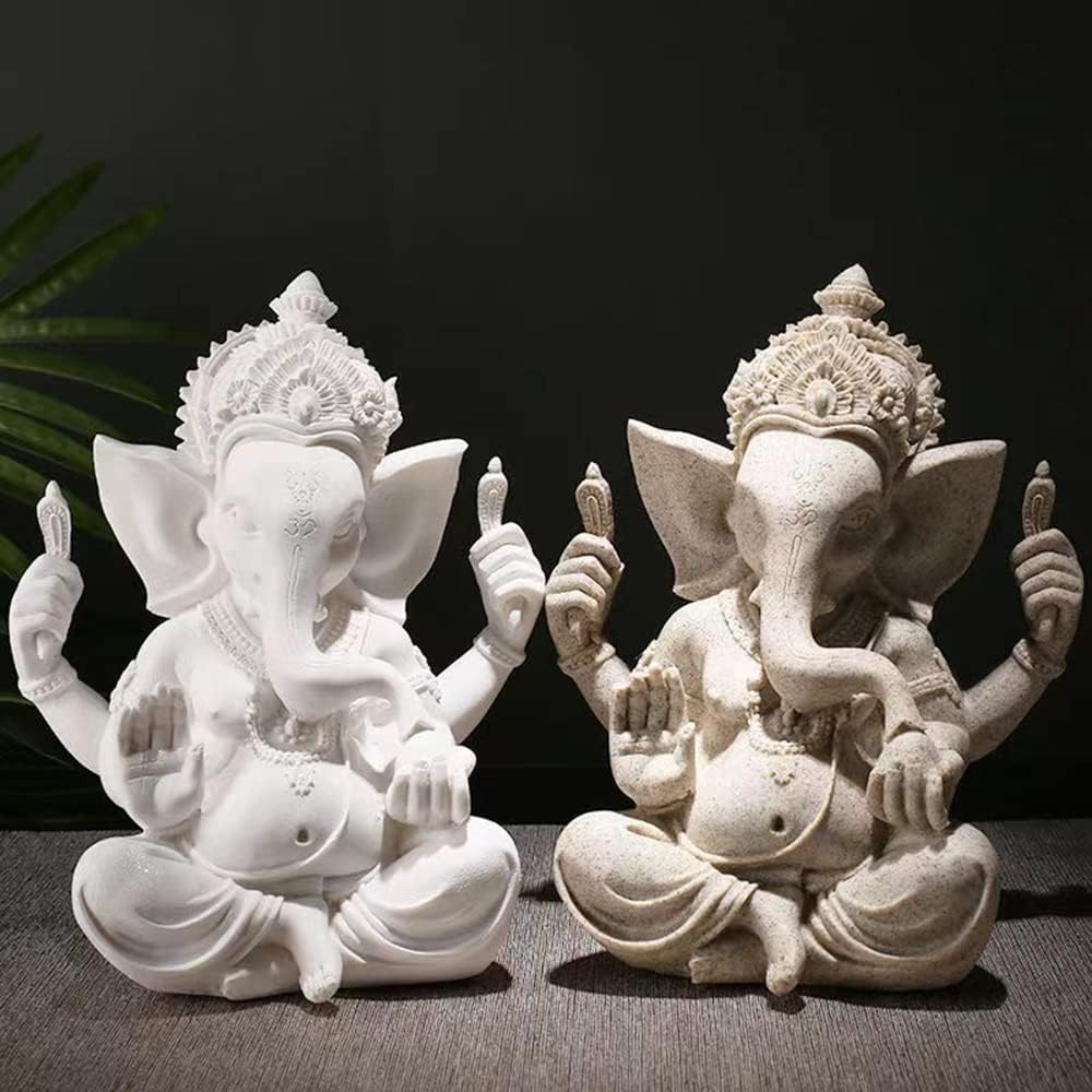 Ganesha Buddha Statue,Buddha Figur,Deko Statue,Deko Wohnzimmer,Indische Ganesha, Home Store Dekoration(9.5cm/Weiss)