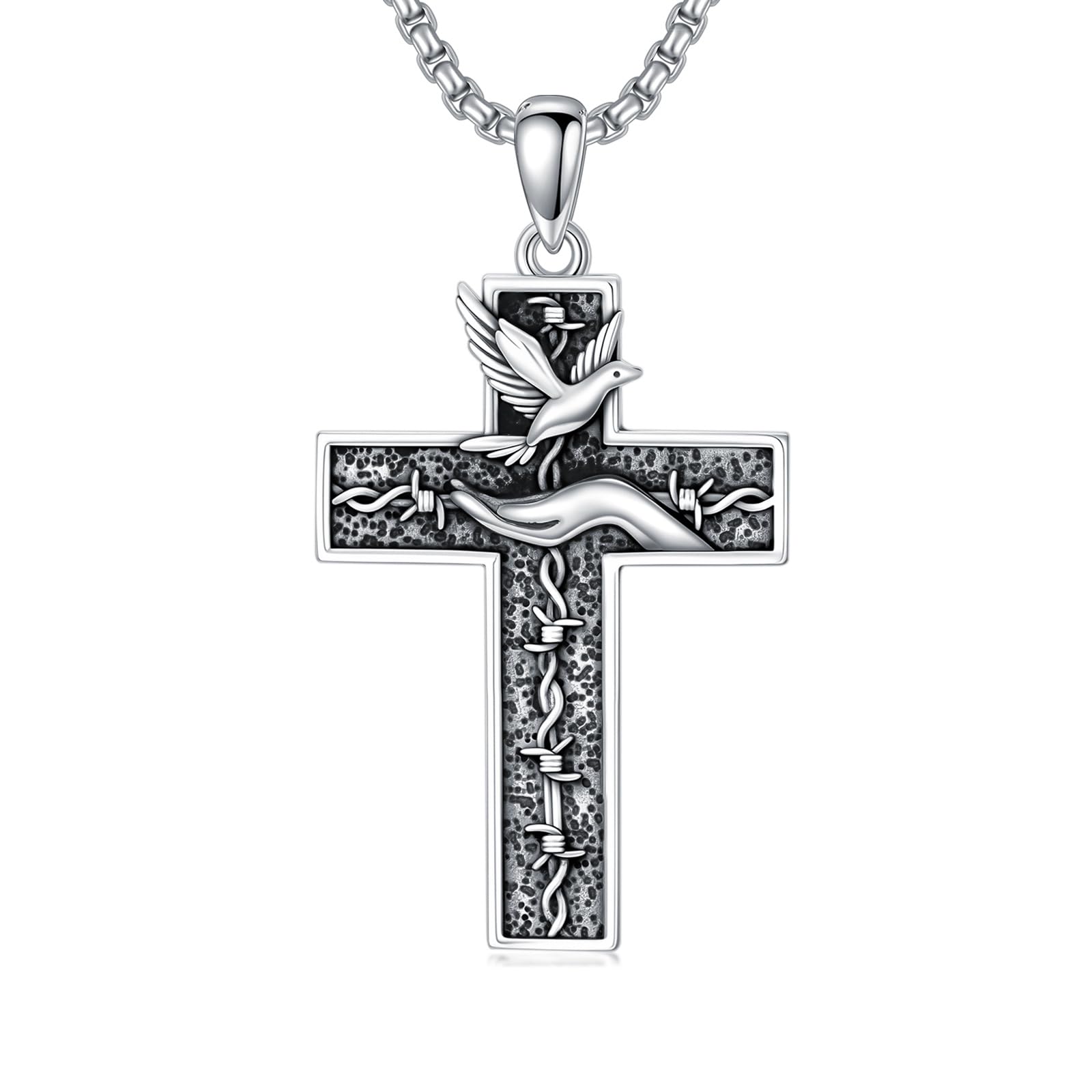 ROMANTICWORK Kreuz Kette 925 Sterling Silber Kreuz Halskette Kreuz Anhänger Christlicher Religiöser Gotischer Kreuz Schmuck Geschenke für Herren Männer Damen