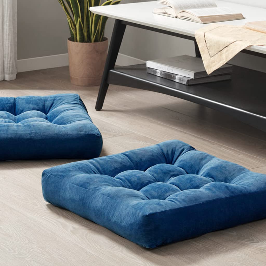 Degrees of Comfort Meditation Floor Pillow, Square Large Pillows Seating for Adults, Tufted Corduroy Thick Cushion for Living Room Tatami, Turquoise, 22x22 Inch