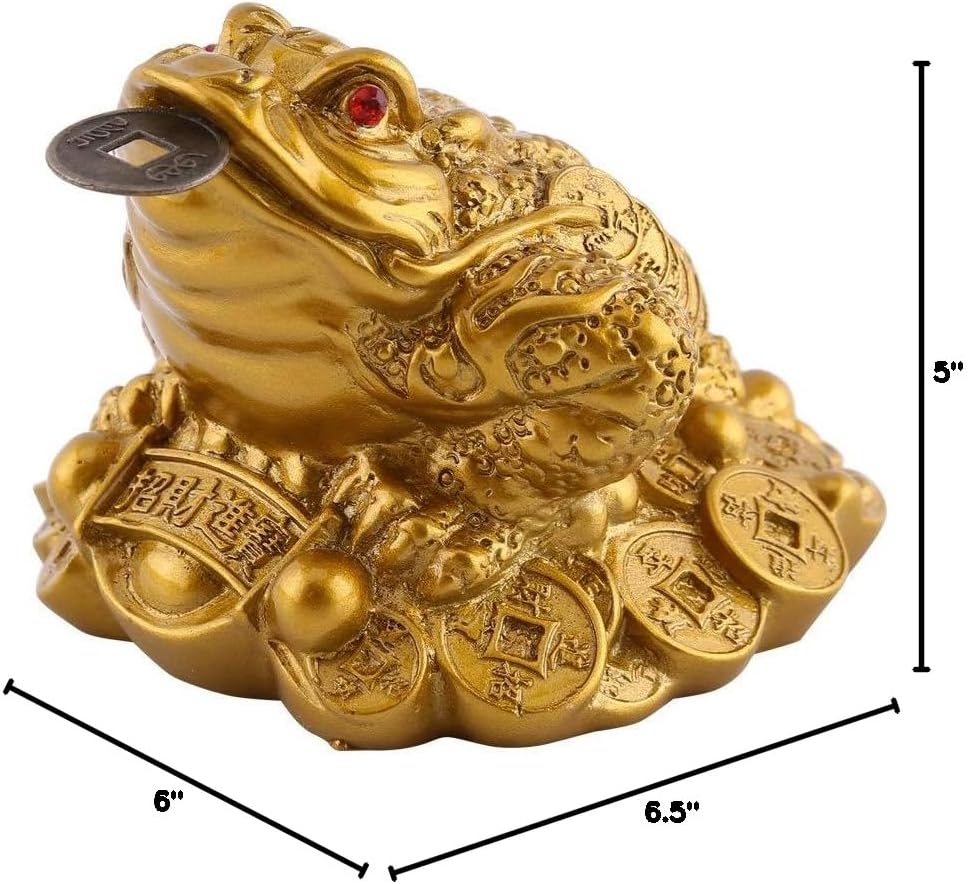 Lucky Money Frog/Toad, Feng Shui Toad/Frog Treasure Basin Statue With Coin Attract Wealth and Good Luck, Feng Shui Decoration(65×60×50mm-Brass)
