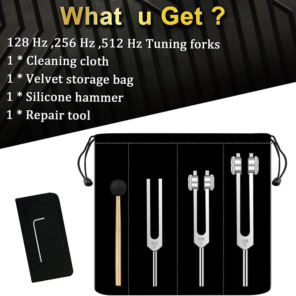 Ocnvlia Tuning Fork Set - 128 Hz, 256 Hz, 512 Hz, Tuning Forks Perfect for Healing, Sound Therapy, Body, Mind and Soul