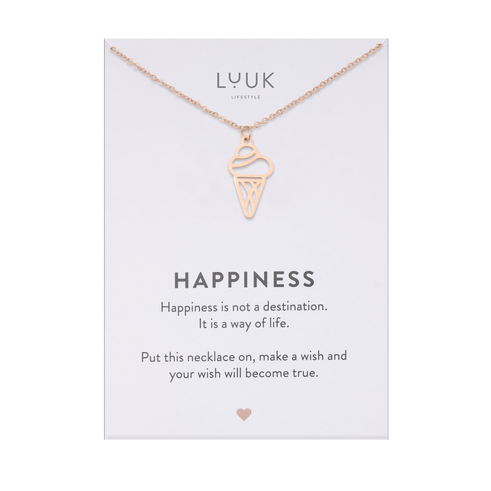 LUUK LIFESTYLE Filigrane Halsketten mit Anhänger und Karte mit HAPPINESS Spruch, zeitloses Design und moderne Motive, in Silber, Gold und Rosegold