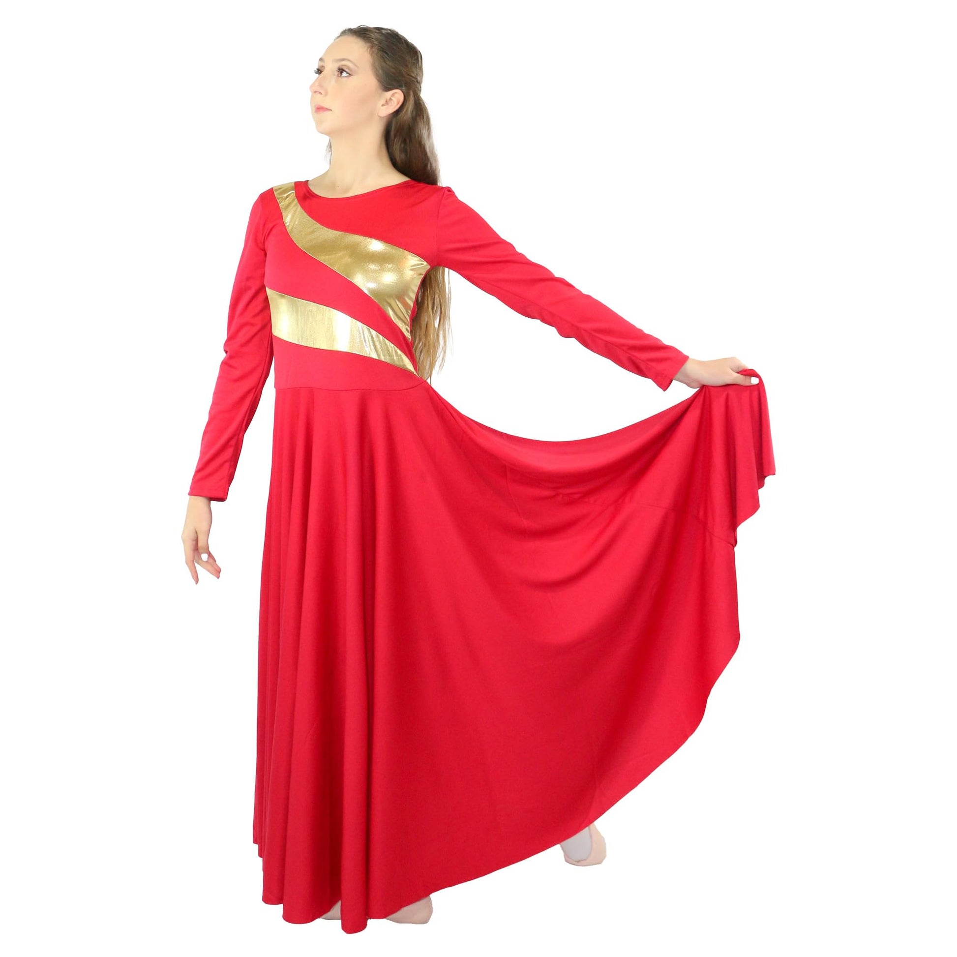 Danzcue Womens Metallic Worship Dance Dress, Metallic Bicolor Full Length Praise Dance Dress