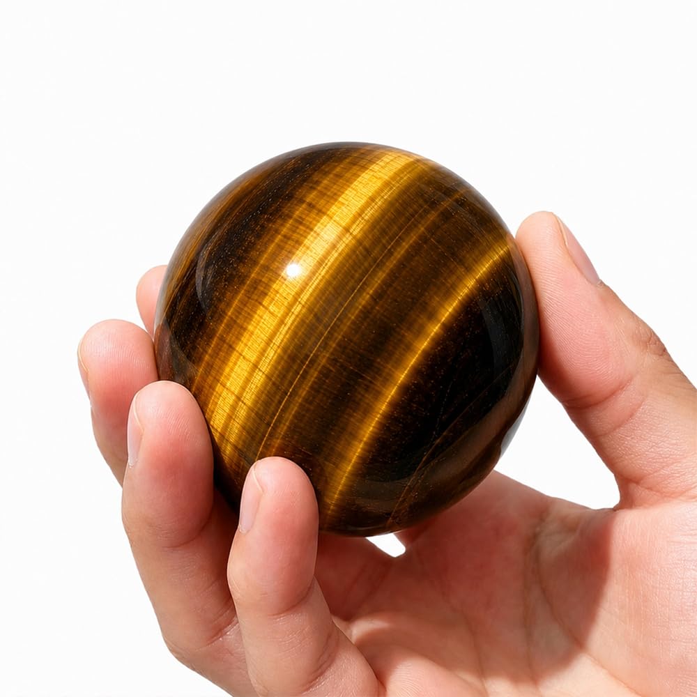 2.4-2.8 inch Natural Red Tiger Eye Crystal Ball with Stand, Hand Polished Quartz Massage Sphere, Reiki Healing Gemstone Ball, Feng Shui Room Desktop Decorative Rock Orb