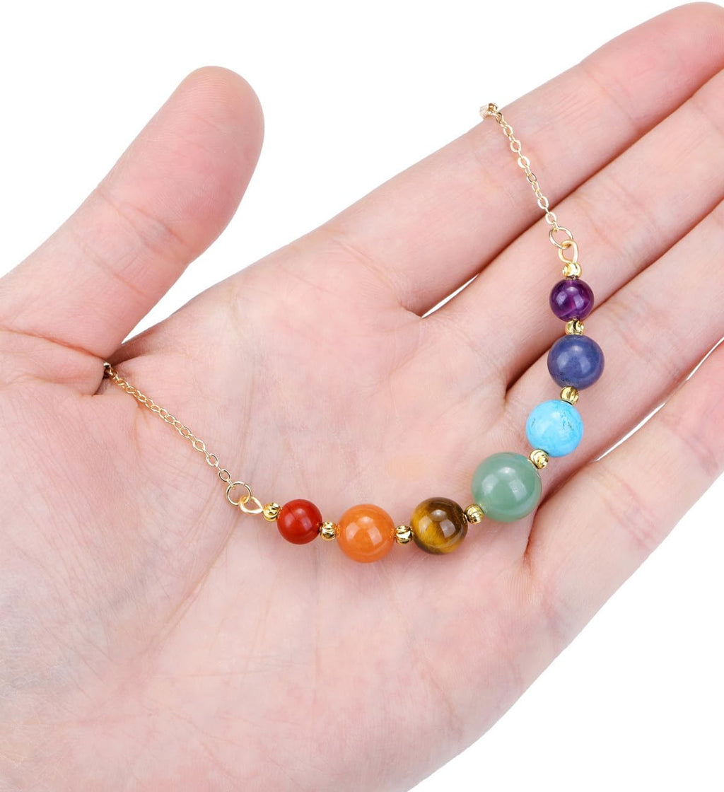GEHECRST Edelstein 7 Chakra Heilsteine Kette Kristall Halskette mit Einstellbar Kette Glückskette Reiki Healing Talisman spirituelle Geschenke