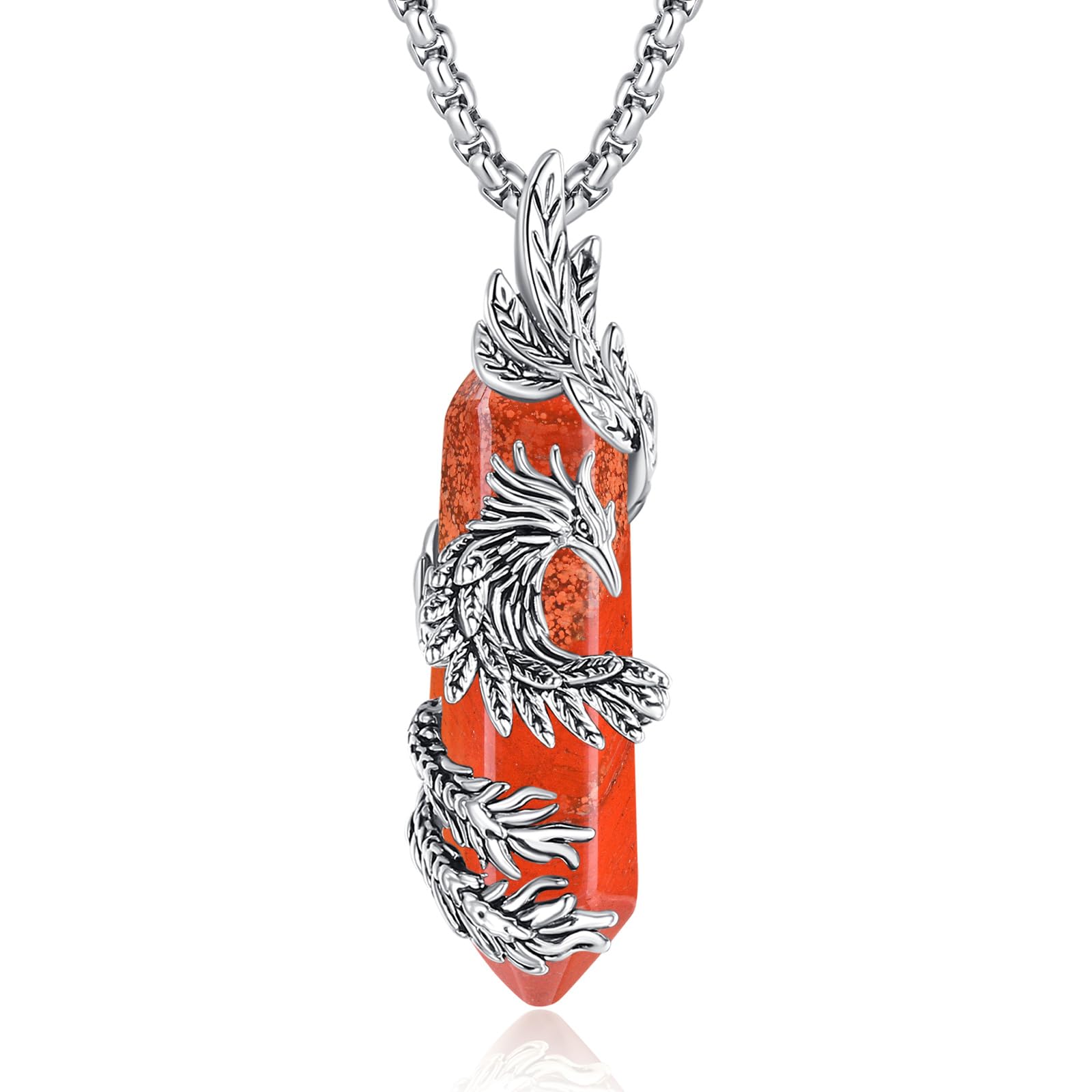INFUSEU Kristall Phönix Kette, Vogelhänger Spirituelle Tiere Halskette Schmuck Kristall Rising Phoenix Lapislazuli Geschenke für Frauen Mädchen Damen