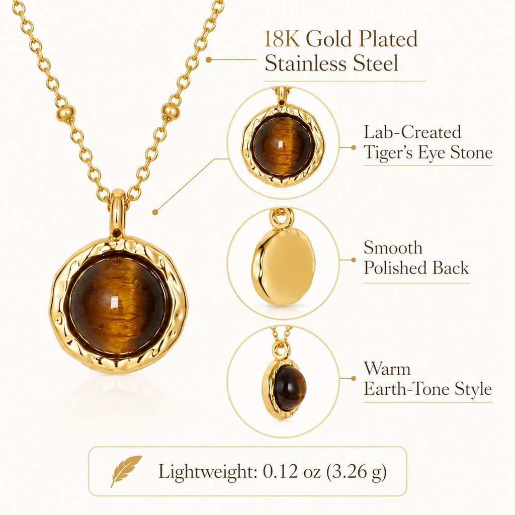 Gold Tiger Eye Necklace for Women, Small Pendant Everyday Jewelry