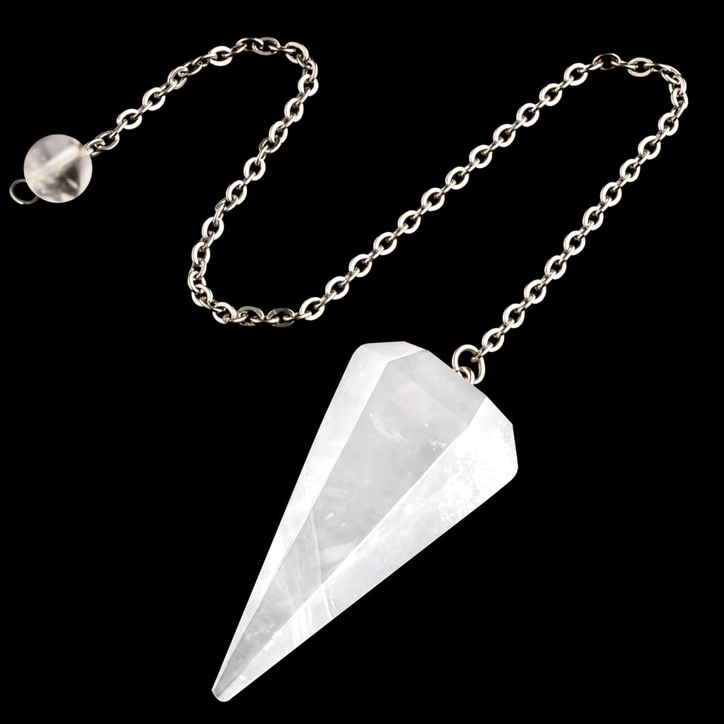 QINJIEJIE Rock Crystal Pendulum Natural Gemstone Pendulum Crystals Esoteric Pendulum with Chain and Ball for Dowsing Rods Fortune teller Chakra Reiki Witchcraft Accessories Esoteric Gifts